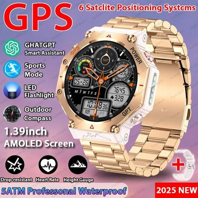 ราคาดี 2025 ChatGPT AI ผู้ช่วย GPS Smart Watch 5ATM กันน้ํา GNSS วงจรสองสาย กัมพัส กีฬาทหาร ออนไลน์