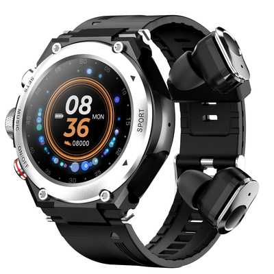 Verbeter uw actieve levensstijl met TWS Smart Watch draadloze oordopjes en fitness tracker Rainbuvvy T96 zilver