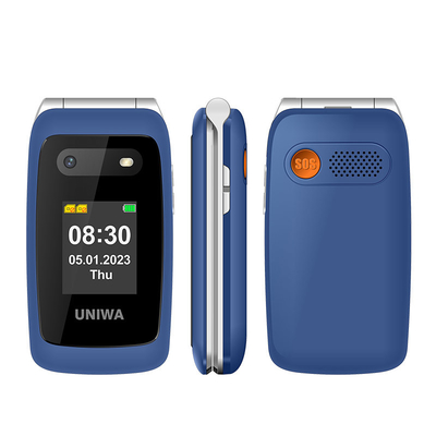 Speed Dial Flip Orang Tua Ponsel 1450mAh UNIWA V202T Biru Ringan