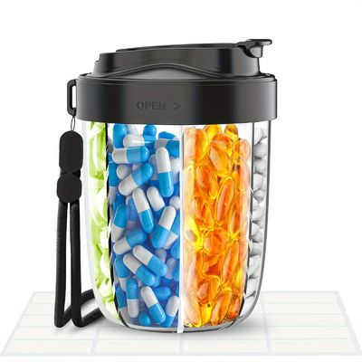 Un buen precio. Contenedor de pastillas portátil con tapas transparentes y asa ergonómica Beige/Rosa/Negro para almacenamiento diario de medicamentos y suplementos en línea